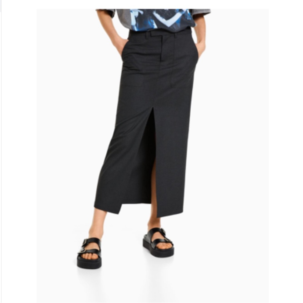 Bershka tailored midi skirt in grey